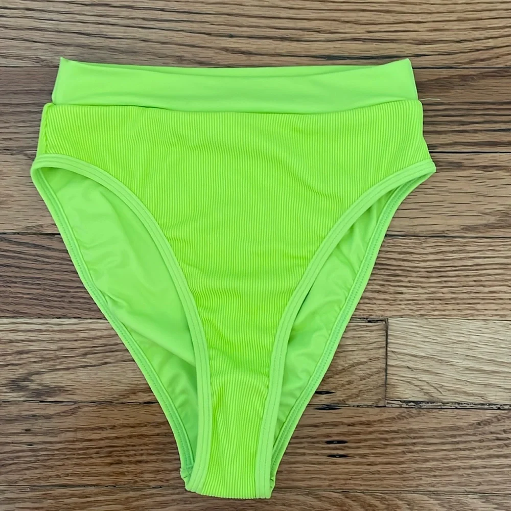 l*space High Waist Frenchi Bitsy Ribbed Acid Green Bikini Bottom XS‎